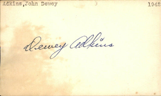 Dewey Adkins Washington Senators d.1998 Signed/Autographed 3x5 Index Card 162578