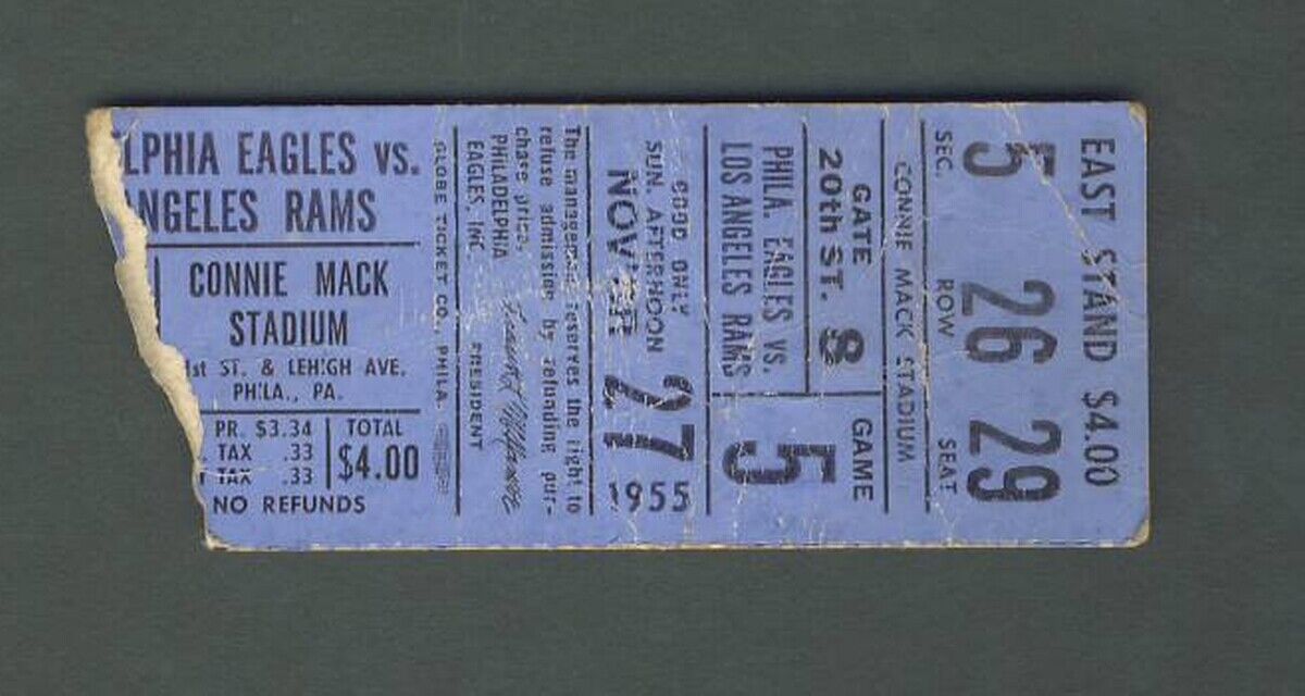 Philadelphia Eagles Ticket Stub  11/27/1955 vs. Los Angeles Rams 142232