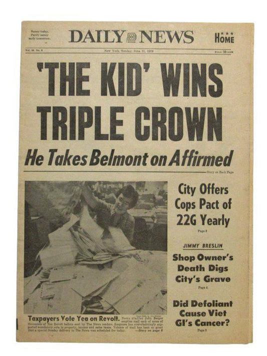 1978 June 11th NY Daily News Newspaper Cover- Affirmed Wins Triple Crown