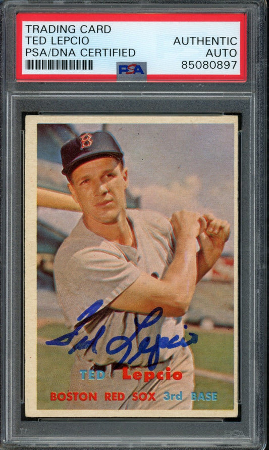 1957 TOPPS Ted Lepcio #288 Auth Card Signed Boston Red Sox PSA/DNA 184129