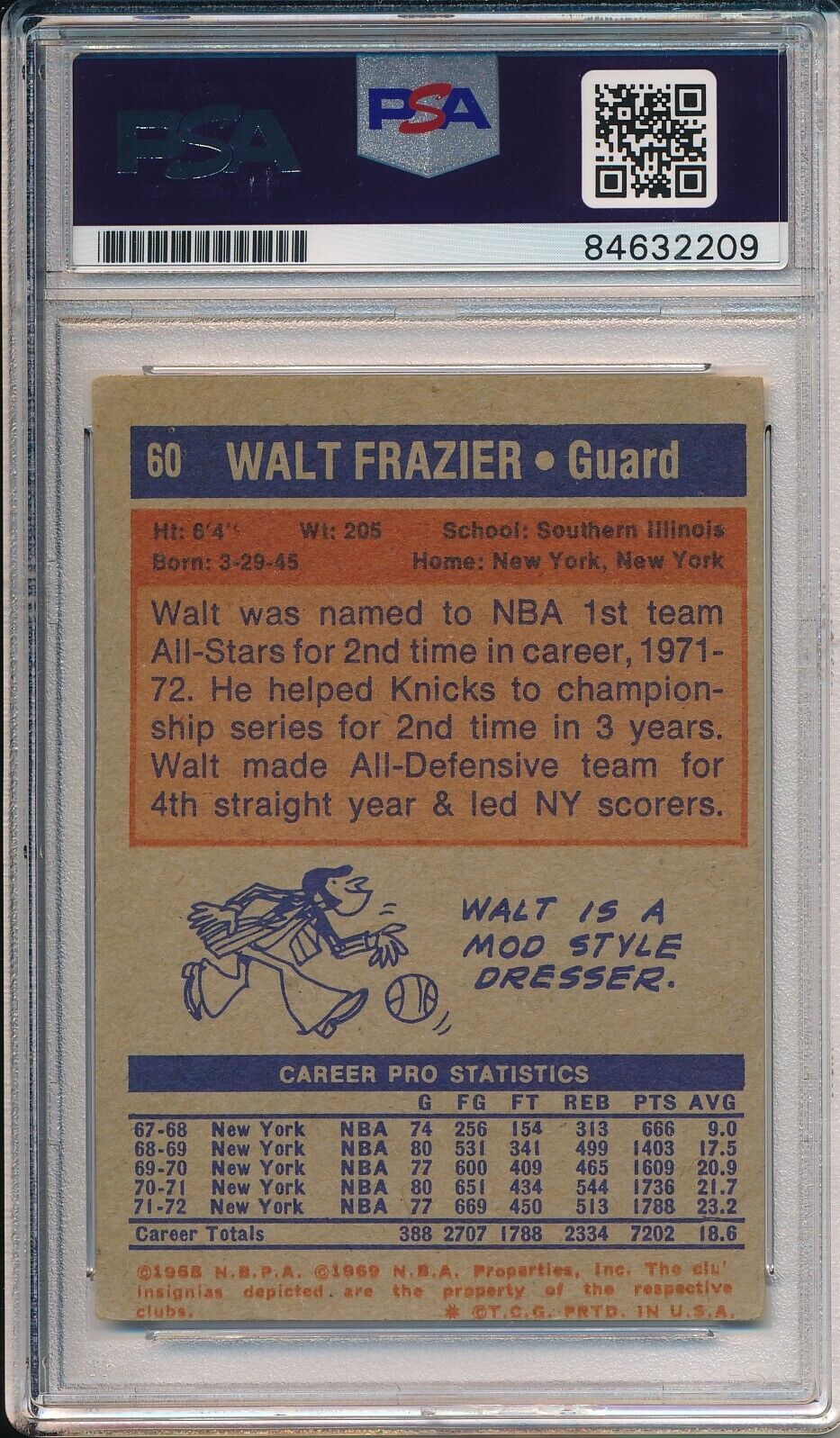 1972-73 Topps Walt Frazier HOF #60 Card Signed Knicks PSA/DNA