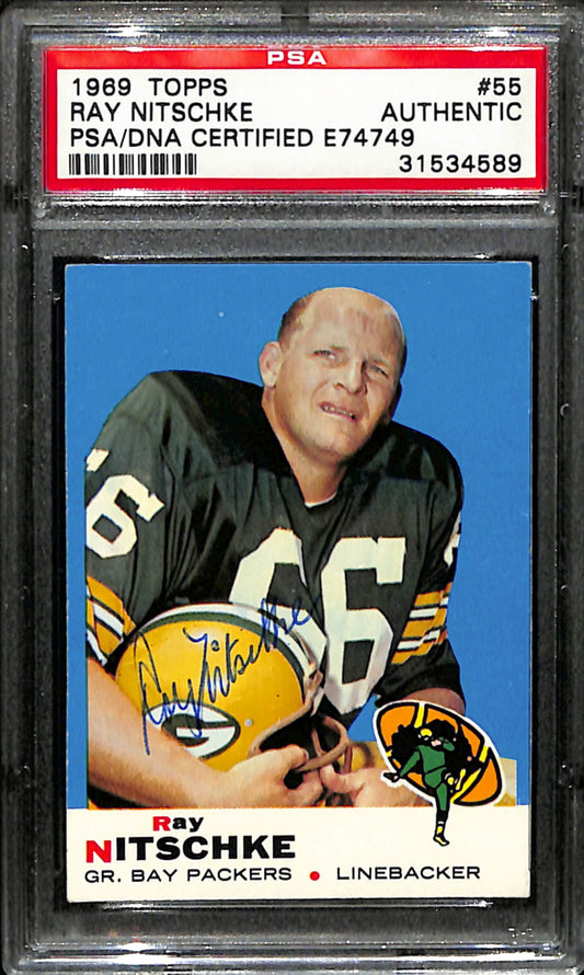 Ray Nitschke HOF Signed 1969 Topps Card #55 Green Bay Packers PSA/DNA 185985