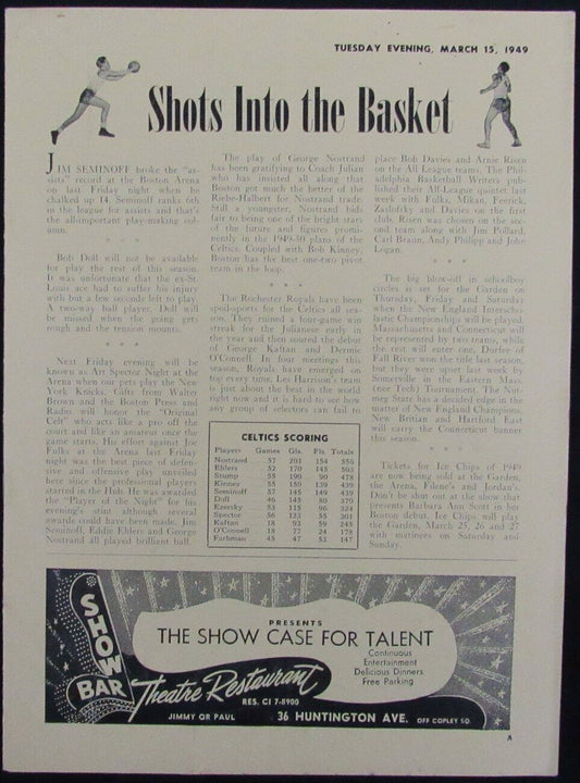 Vintage 1949 Boston Celtics vs. Rochester Royals Game Program 176877