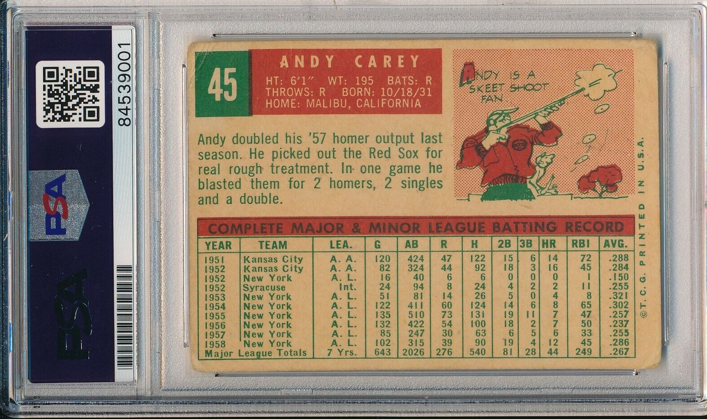 Andy Carey Yankees Signed/Autographed 1959 TOPPS Card #45 PSA/DNA 166638