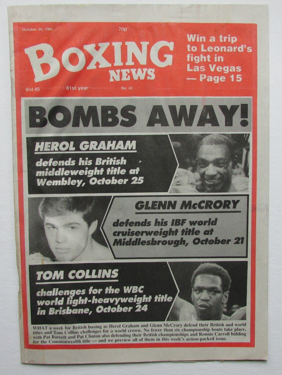 October 20, 1989 Boxing News Magazine Graham/McCrory/Collins