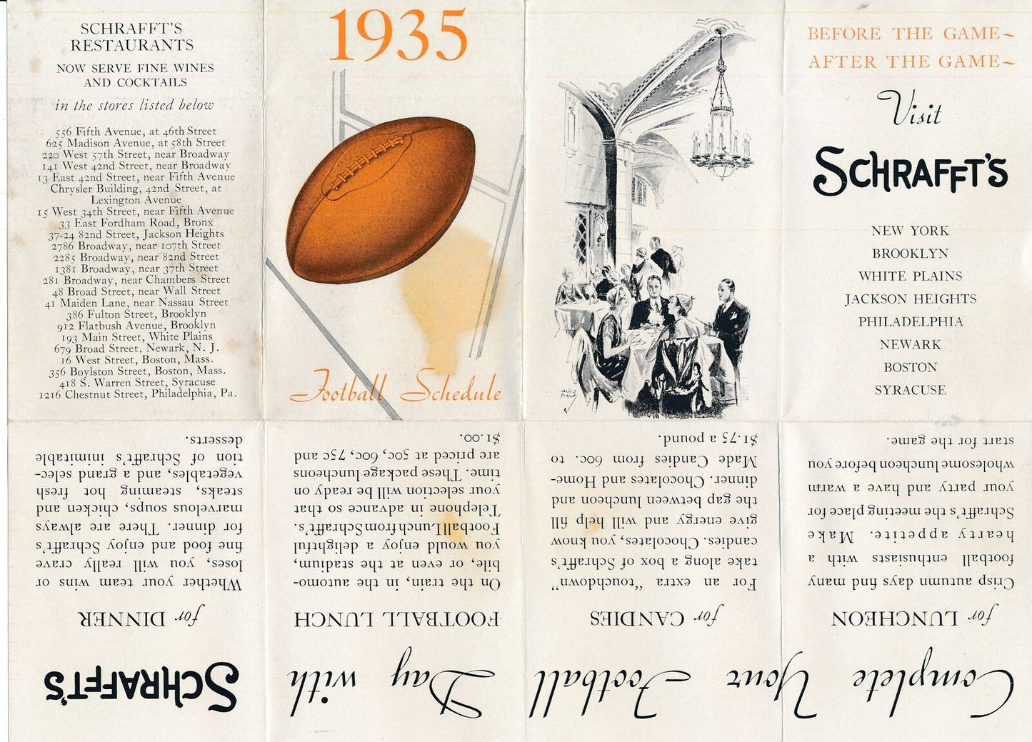 1935 College Football Pocket Foldout Schedule Schraffts 151568