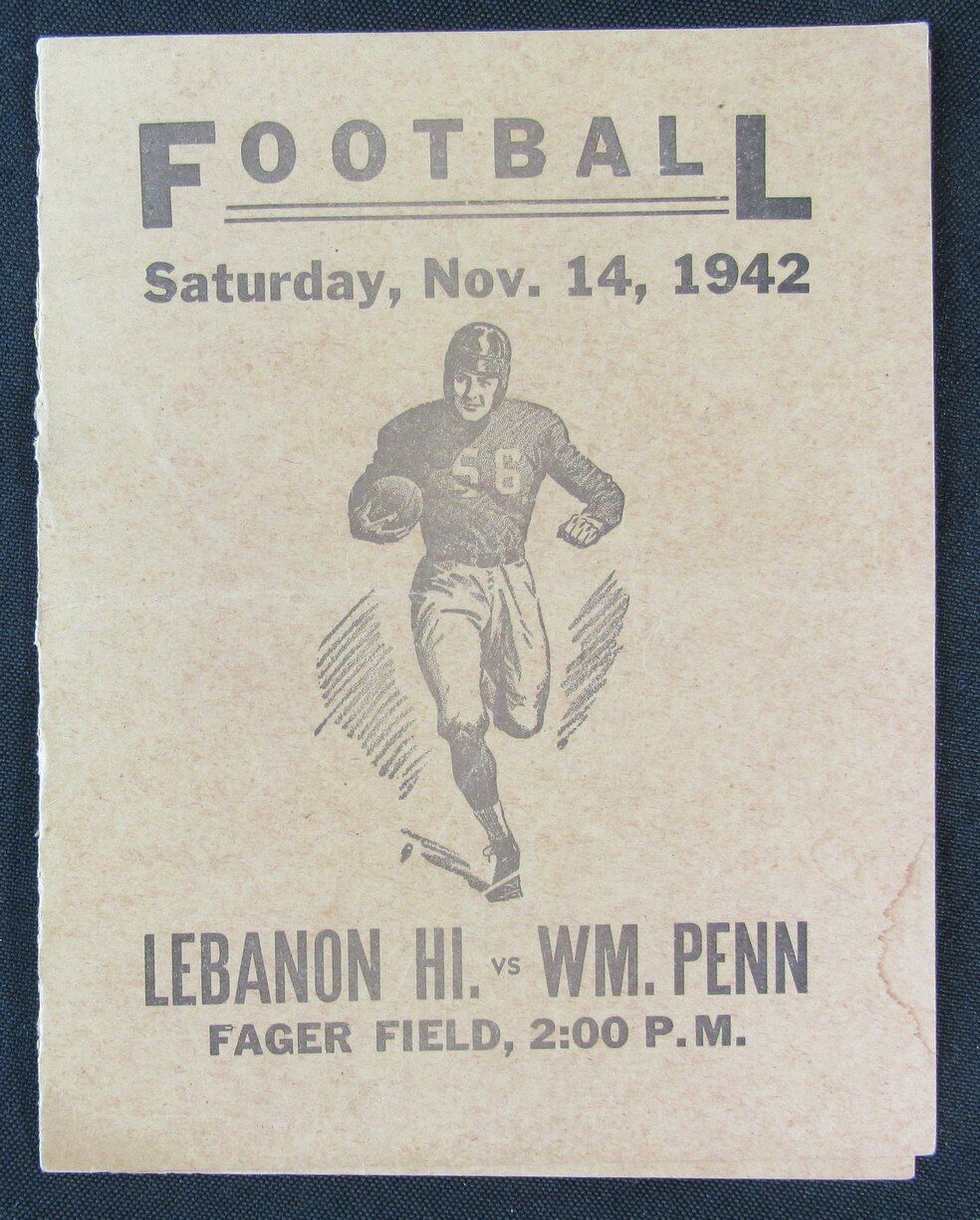 1942 Lebanon vs. William Penn High School Football Game Program 11/14