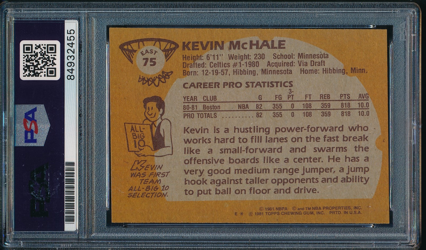 1981-82 Topps #75 Signed/Auto Kevin McHale HOF Boston Celtics PSA/DNA