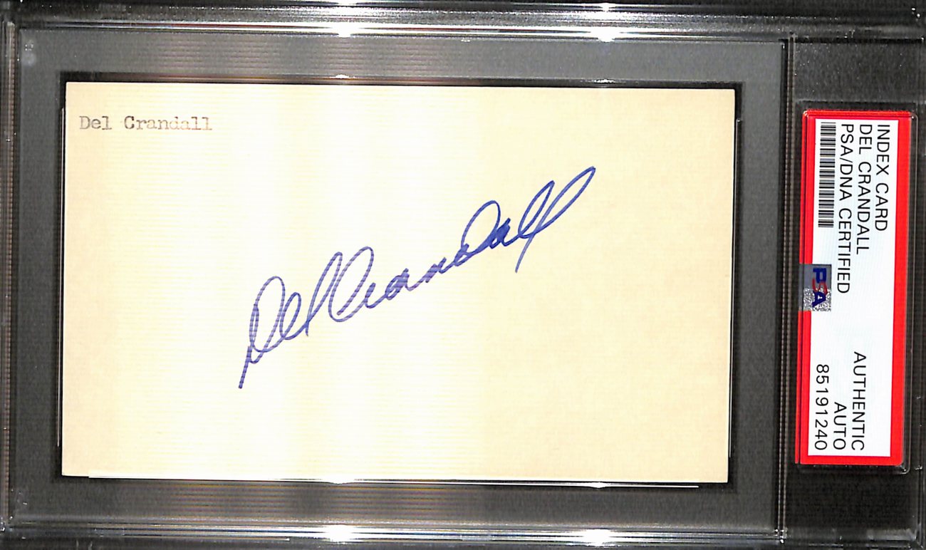 Del Crandall Signed/Auto 3x5 Index Card Milwaukee Braves PSA/DNA 187232
