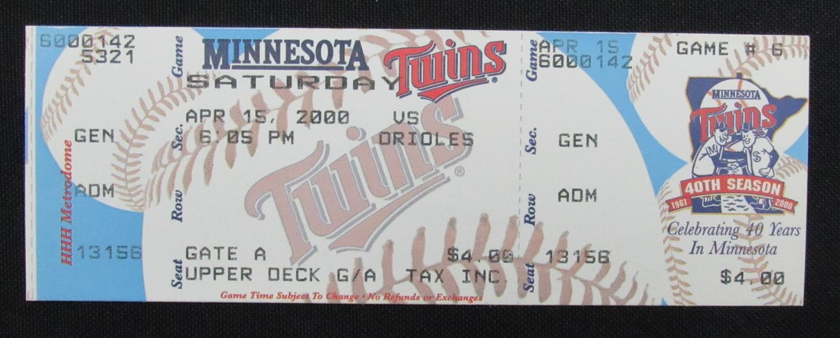 April 15, 2000 Full Ticket Cal Ripken 3000th Hit Orioles vs. Twins 184948