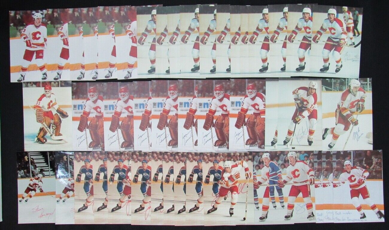 Lot of 45 Calgary Flames Signed Team Issued Postcards incl. Lemelin 150148