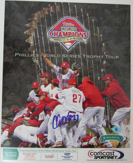 Chris Coste Philadelphia Phillies Signed 08 WS Trophy Photo PASS 152751