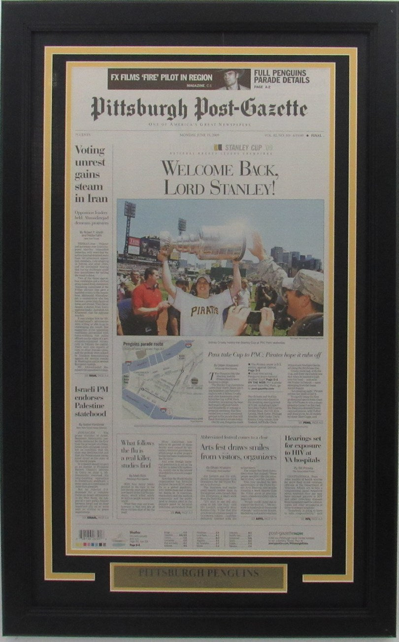 Penguins 2009 Stanley Cup Champs Post Gazette Newspaper Framed 157895