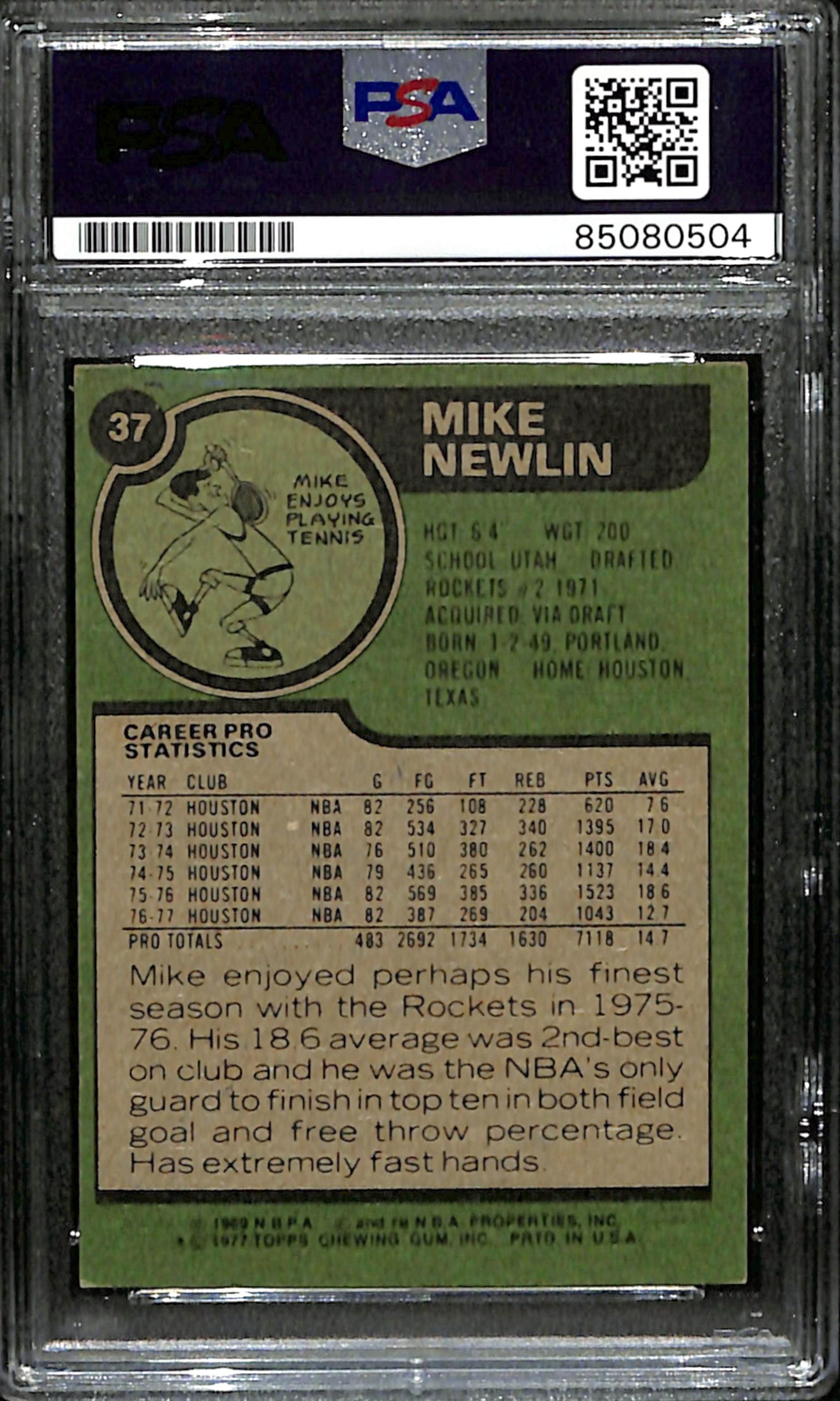 Mike Newlin Signed 1977 Topps Card #37 Houston Rockets PSA/DNA 185678