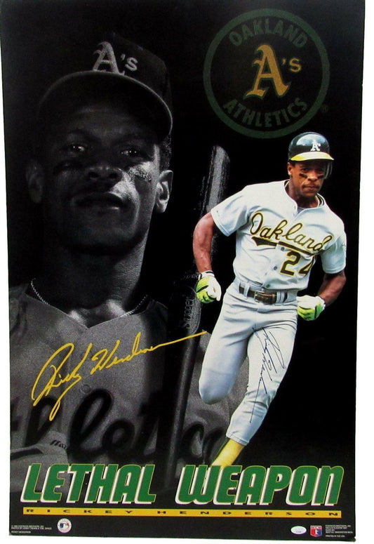 Rickey Henderson A's Signed 2'x3' Costacos Brothers Poster Promo JSA 145331