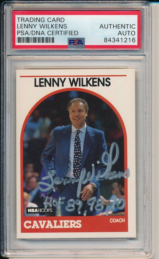 Lenny Wilkens HOF Cavaliers Signed 1989 Hoops Card #216 PSA/DNA 163518