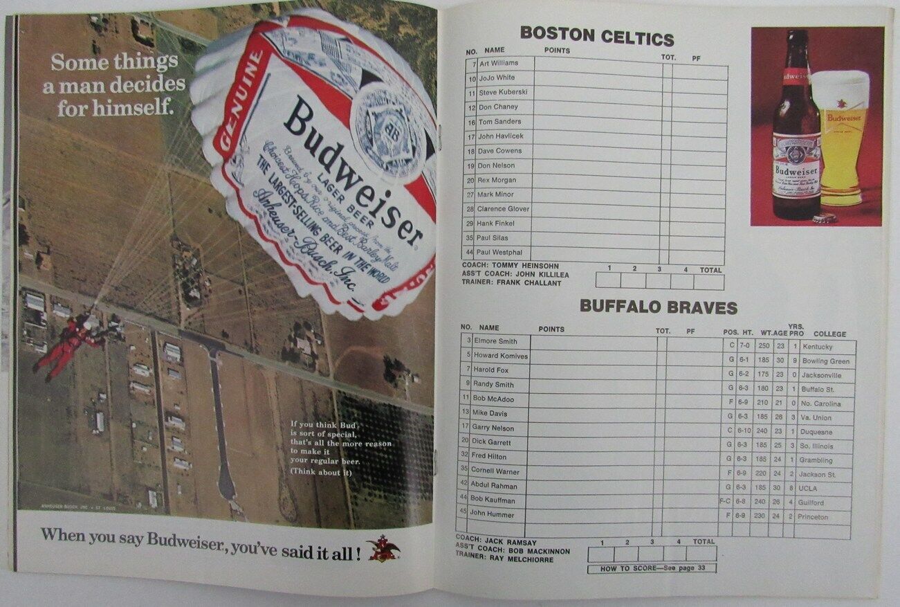 1972/73 Boston Celtics vs. Buffalo Braves Basketball Game Program 176326