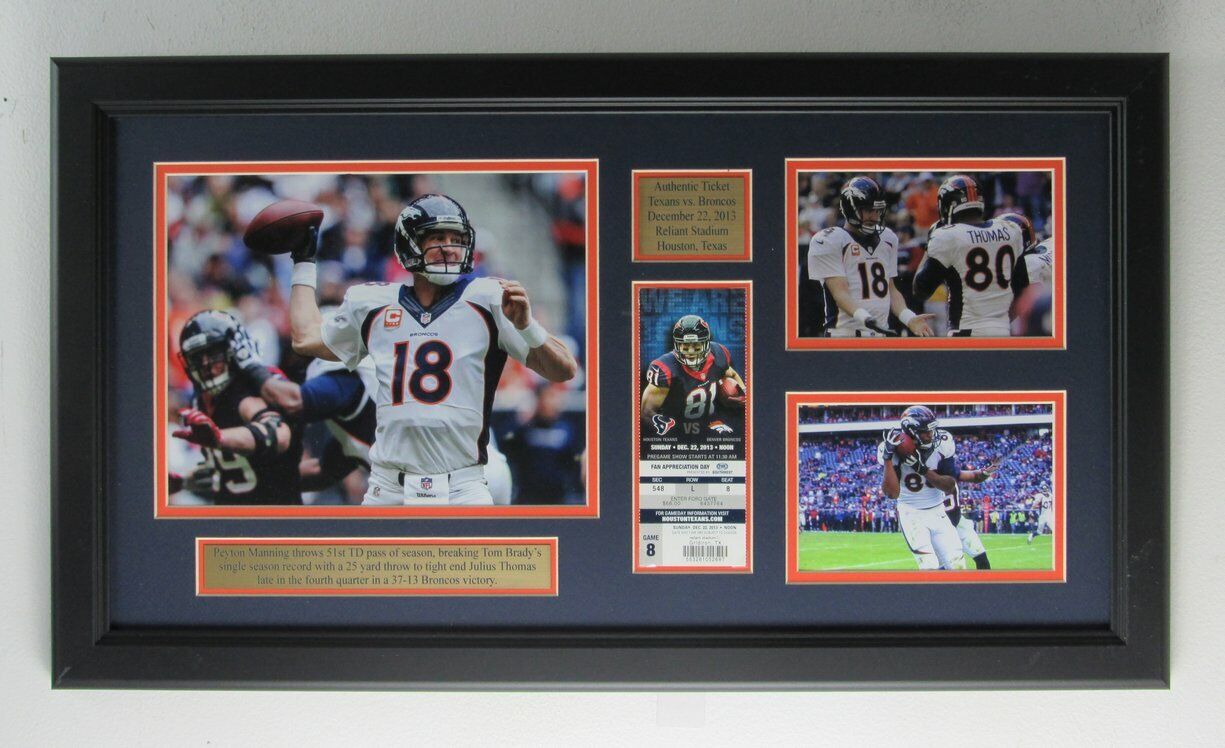 Peyton Manning Broncos 8x10 Photo, Game Ticket, & Photo Collage Framed 161749