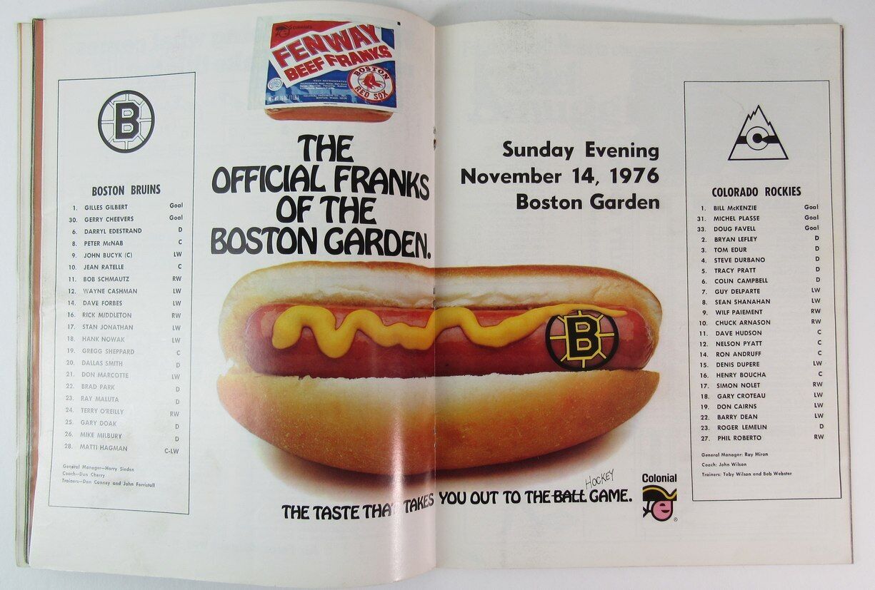 1976 GOAL NHL Magazine Boston Bruins vs. Colorado Rockies Official Program