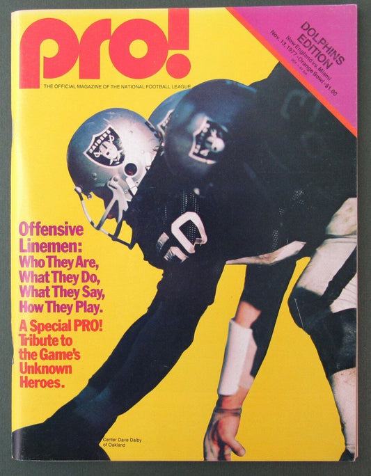 1977 Pro! New England Patriots vs. Miami Dolphins Program 11/13 Dave Dalby