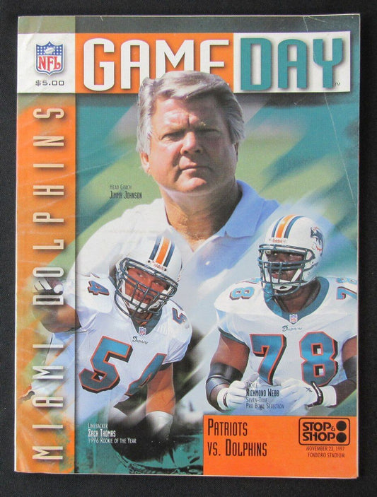 1997 New England Patriots vs. Miami Dolphins Program Jimmy Johnson 11/23