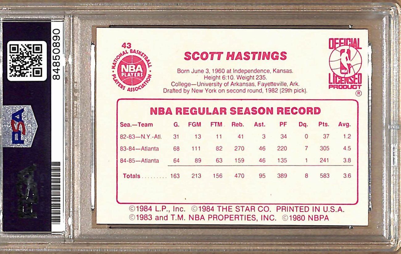 1985-86 Star Company #43 Scott Hastings Hawks Signed/Auto Card PSA/DNA 178948