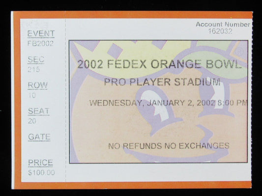 2002 Orange Bowl Florida Gators vs. Maryland Terrapins Ticket Stub Spurrier