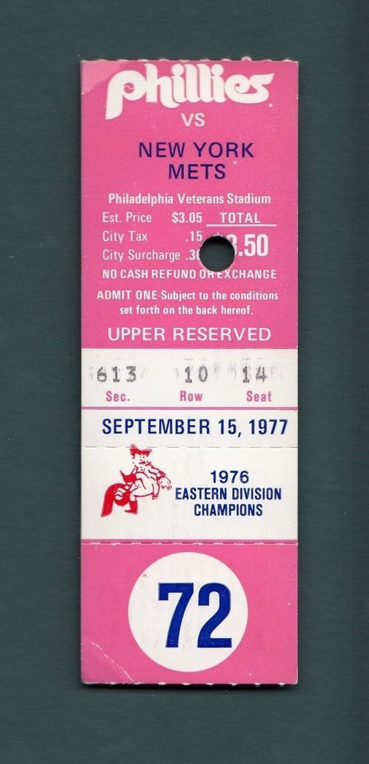 Philadelphia Phillies 8 vs. NY Mets 2 Ticket Stub Mike Schmidt HR #166 128469