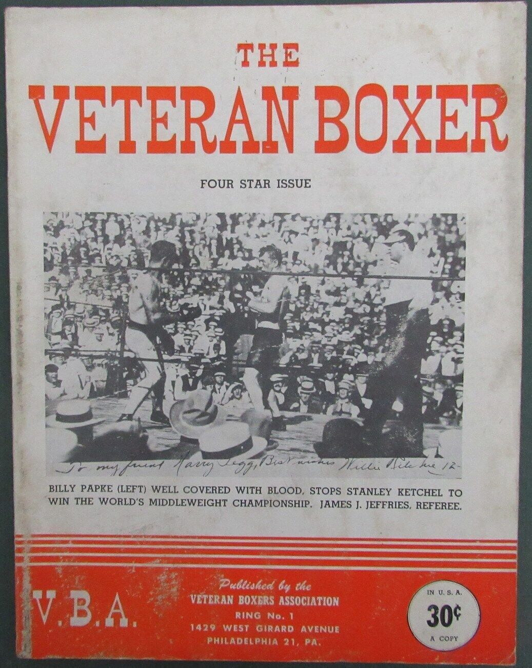 The Veteran Boxer Magazine Four Star Issue Papke/Ketchel 167723