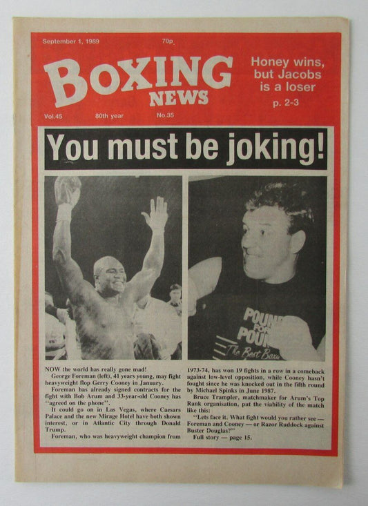 September 1, 1989 Boxing News Magazine George Foreman Gerry Cooney