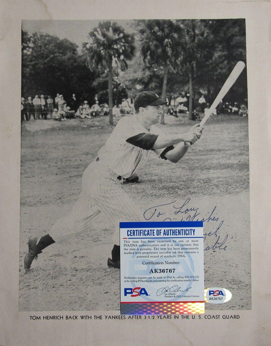Tom Henrich Autographed 9x11 Baseball Magazine Insert Photo Yankees PSA/DNA