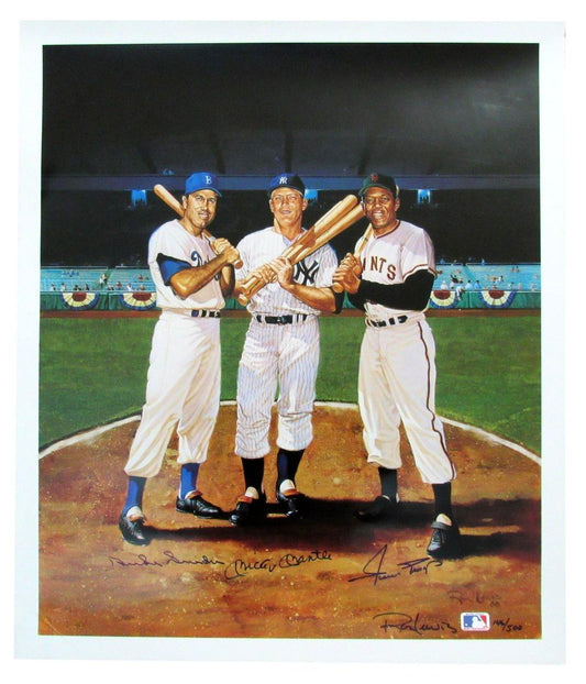 Mickey Mantle/Willie Mays/Duke Snider Multi-Autographed 26x23 Lithograph PSA/DNA