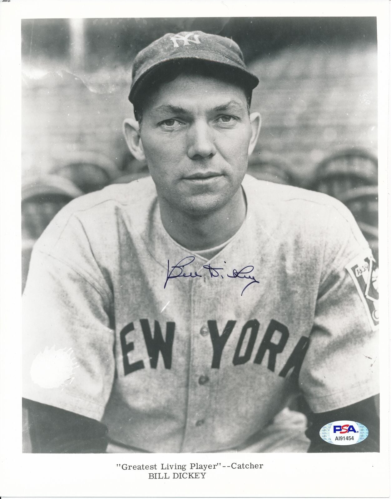 Bill Dickey HOF Yankees Signed/Autographed 8x10 B/W Photo PSA/DNA 159739