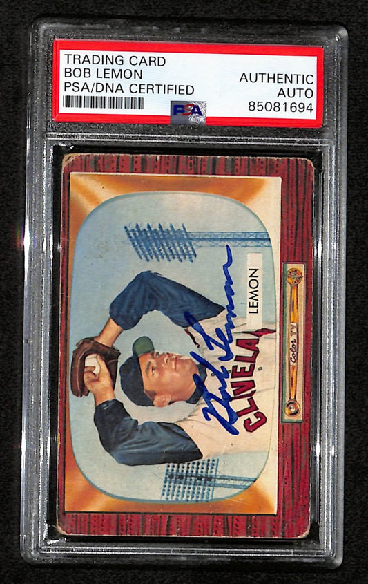 Bob Lemon HOF Signed 1955 Bowman Card #191 Cleveland Indians PSA/DNA 184517