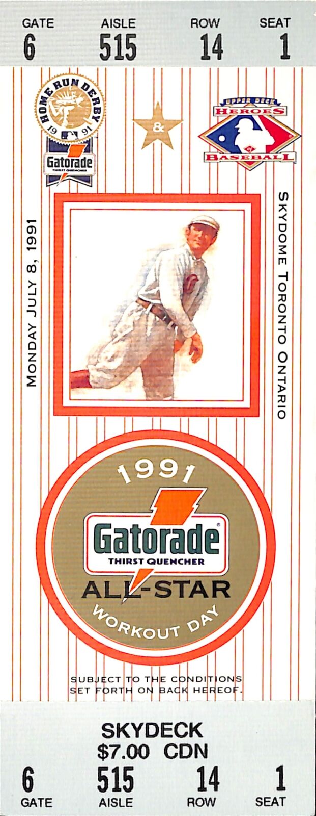 1991 MLB All-Star Game Home Run Derby Full Ticket Skydome, Toronto 181214