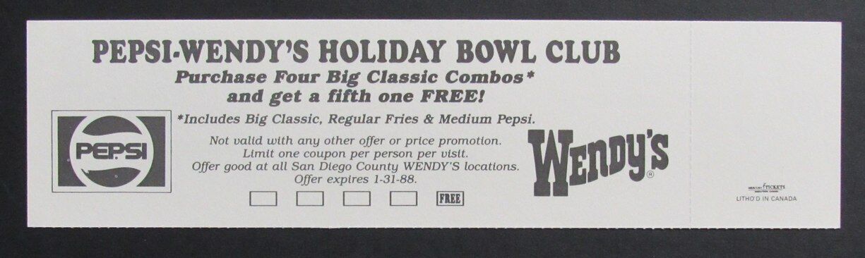 1987 Holiday Bowl College Football Game Full Ticket Iowa vs. Wyoming