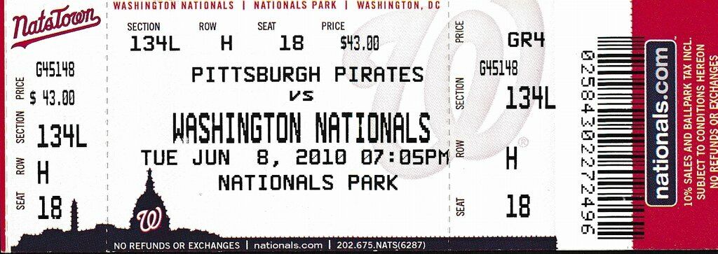 STEPHEN STRASBURG MLB Debut 1st WIN First Unused Full Ticket 6/8/2010 NATIONALS