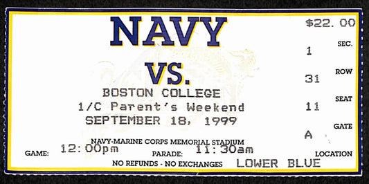 September 18, 1999 Boston College vs. Navy  Football Game Ticket Stub 190210