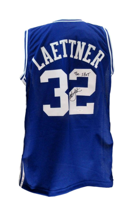 Christian Laettner Signed/Inscr Blue Custom Basketball Jersey Duke JSA 189231