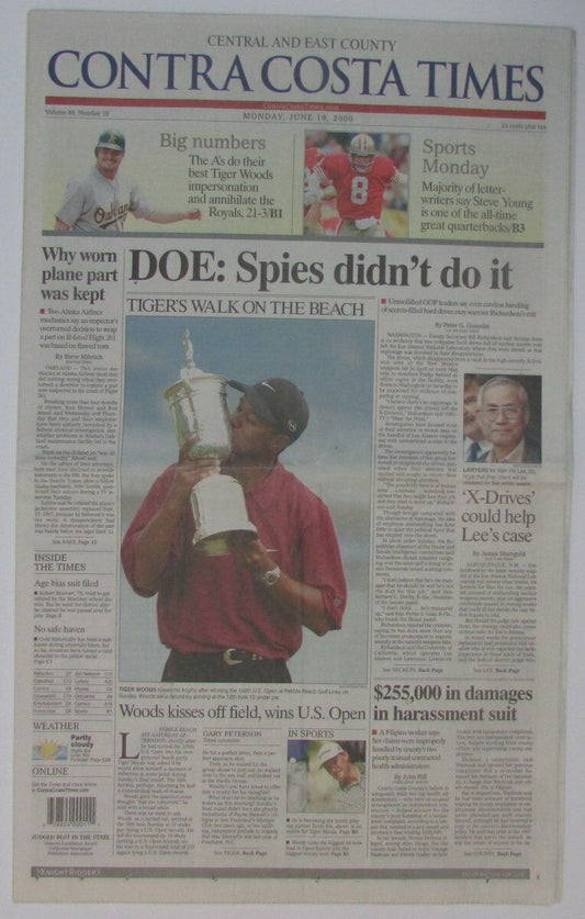 Tiger Woods U.S. Open Championship 2000 Contra Costa Times Newspaper 147805