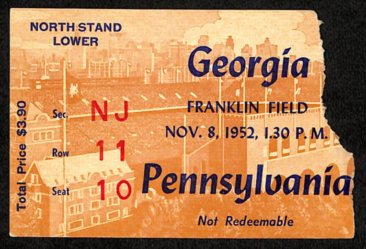 November 8, 1952 Georgia vs Penn College Football Game Ticket Stub 189882