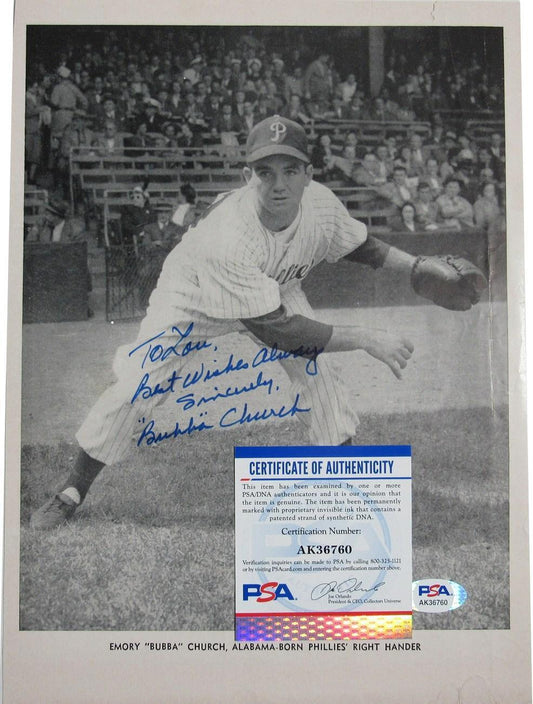 "Bubba" Church Autographed 8x11 Baseball Magazine Insert Photo Phillies PSA/DNA