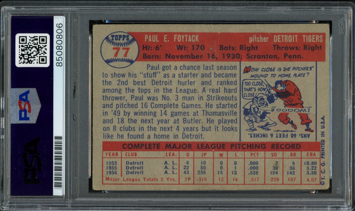 Paul Foytack Signed 1957 Topps Card #77 Detroit Tigers PSA/DNA 184138