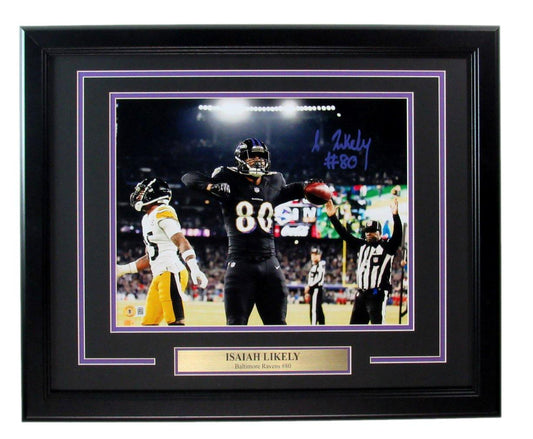Isaiah Likely Ravens Autographed 11x14 Photo Framed Beckett  184988