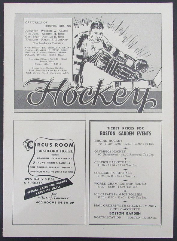 1951 Boston Bruins vs. Montreal Canadiens Hockey Game Program Pages 1-32 183218