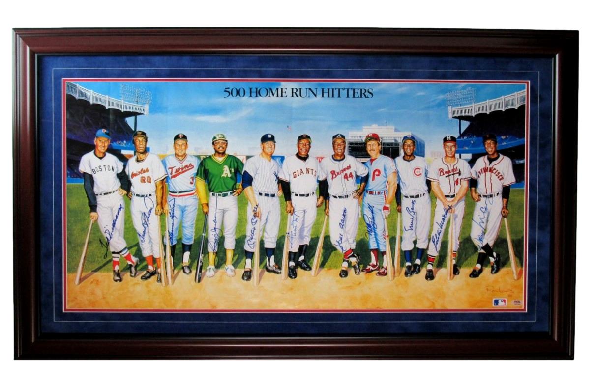 500 Home Run Hitters Multi-Signed (11) 37x18 Poster Framed PSA/DNA 185523