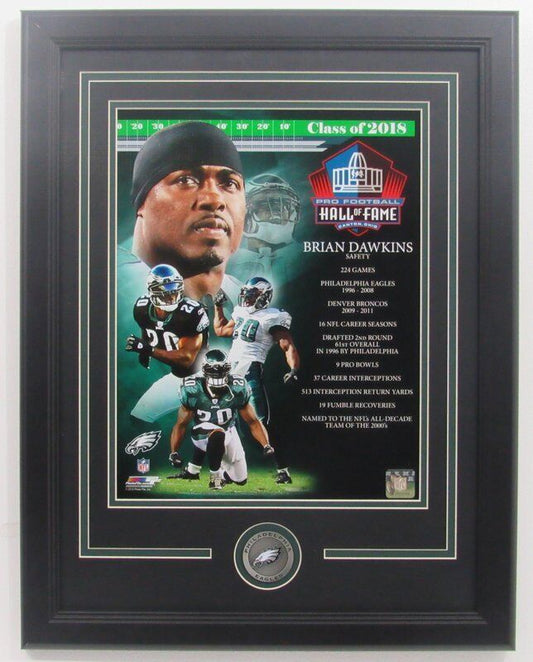 Brian Dawkins Eagles 2018 NFL HOF Unsigned with Stats 11x14 Framed Photo 137321