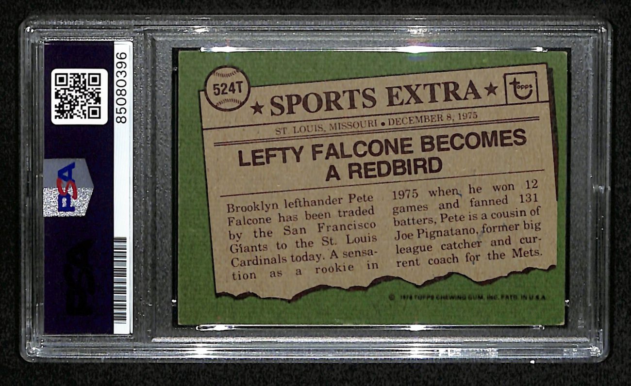 Pete Falcone Signed 1976 Topps Card #524T St. Louis Cardinals PSA/DNA 184410