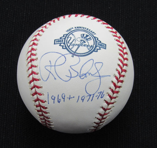 Ron Blomberg Signed/Auto Yankees 100th OML Baseball PSA/DNA Inscr 186980
