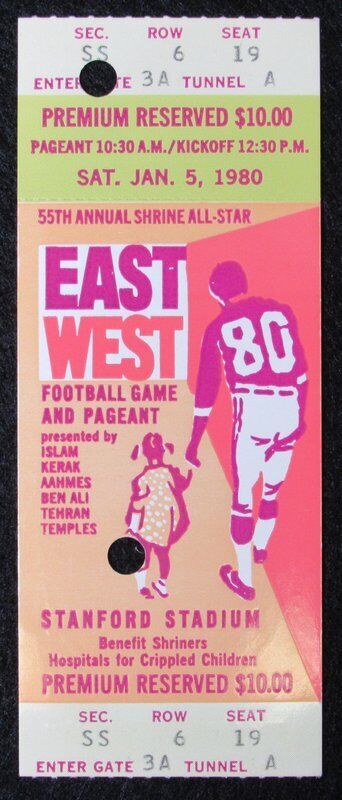 1980 East vs. West Shrine Game Ticket Stub Stanford Stadium HOF Stephenson